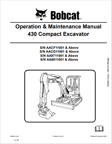 BOBCAT 430 COMPACT EXCAVATOR OPERATION & MAINTENANCE MANUAL (6986954) - PDF FILE