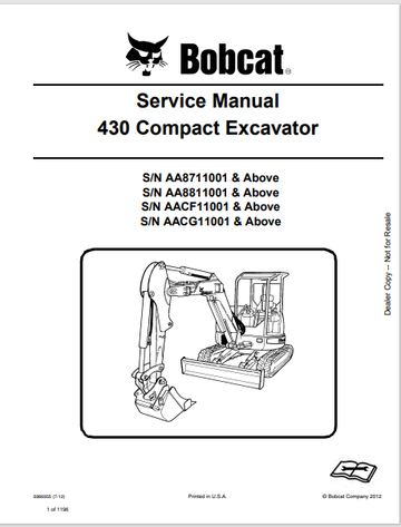 BOBCAT 430 COMPACT EXCAVATOR SERVICE MANUAL (6986955) - PDF FILE