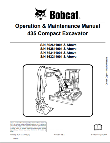BOBCAT 435 COMPACT EXCAVATOR OPERATION & MAINTENANCE MANUAL (6902330) - PDF FILE