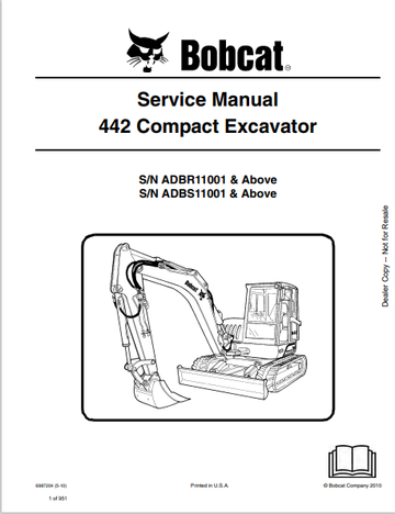 BOBCAT 442 COMPACT EXCAVATOR SERVICE MANUAL (6987204) - PDF FILE