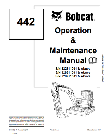 BOBCAT 442 OPERATION & MAINTENANCE MANUAL (6901800) - PDF FILE