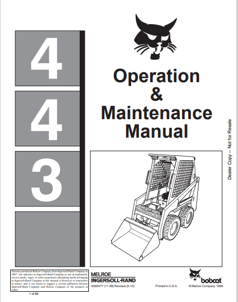 BOBCAT 443 OPERATION & MAINTENANCE MANUAL (6566477) - PDF FILE