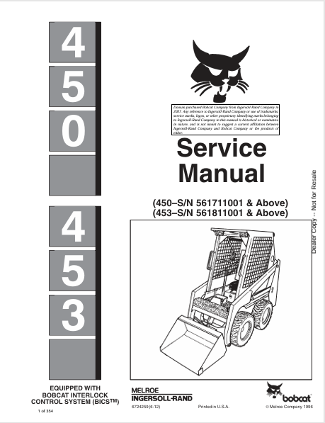 BOBCAT 450, 453 SERVICE MANUAL (6724259) - PDF FILE