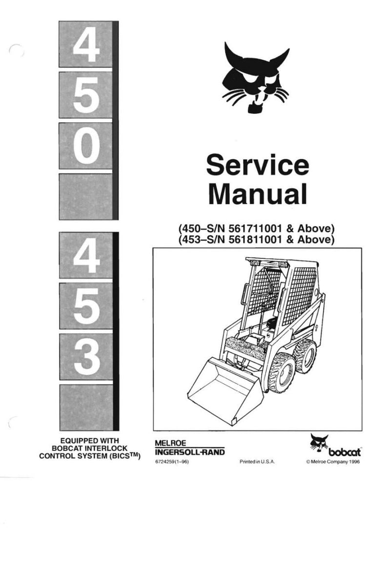 BOBCAT 450, 453 SKID STEER LOADER SERVICE MANUAL 561711001 - PDF FILE
