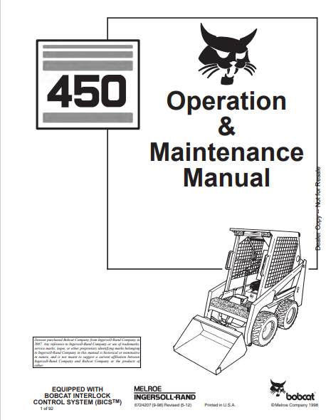 BOBCAT 450 OPERATION & MAINTENANCE MANUAL (6724207) - PDF FILE