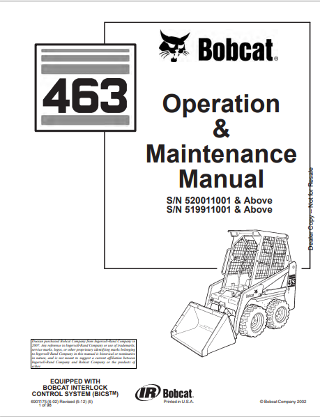 BOBCAT 463 OPERATION & MAINTENANCE MANUAL (6901175) - PDF FILE