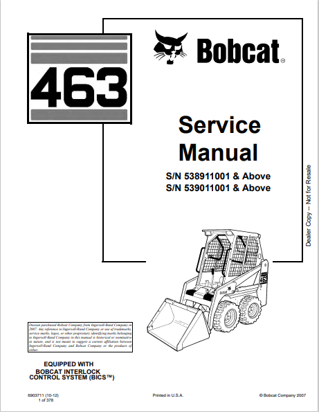 BOBCAT 463 SERVICE MANUAL (6903711) - PDF FILE