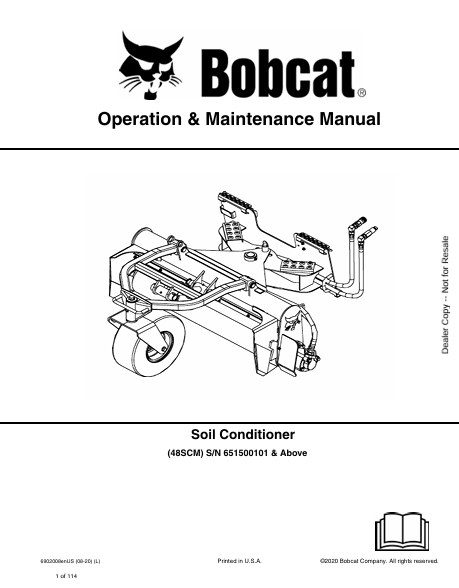 BOBCAT 48SCM SOIL CONDITIONER OPERATION & MAINTENANCE MANUAL (6902008) - PDF FILE