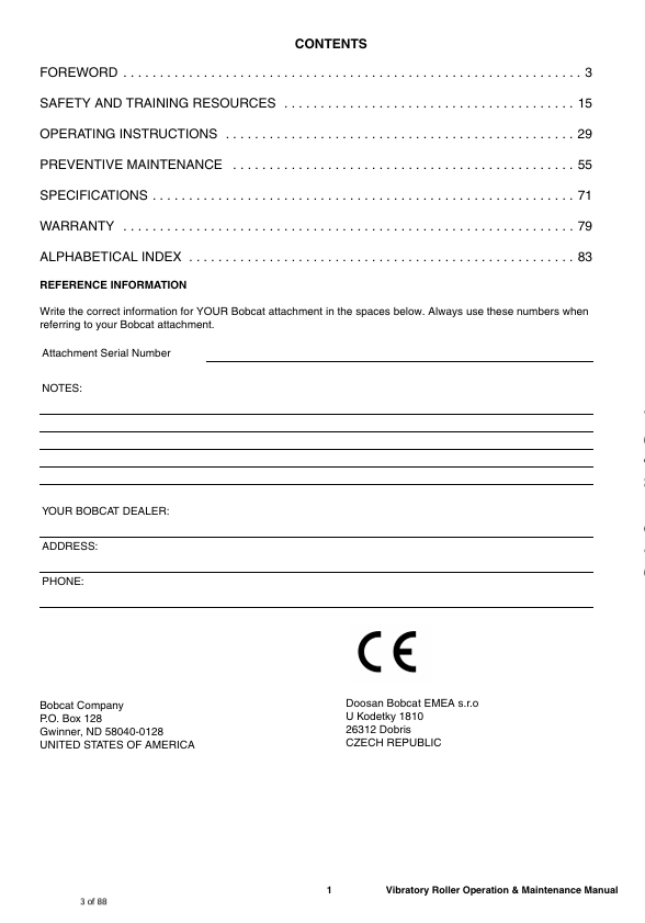 BOBCAT 48, 73, 80 VIBRATORY ROLLER (6987312ENGB) OPERATION & MAINTENANCE MANUAL PDF DOWNLOAD