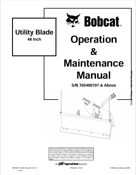 BOBCAT 48 INCH UTILITY BLABDE OPERATION & MAINTENANCE MANUAL (6901251) - PDF FILE