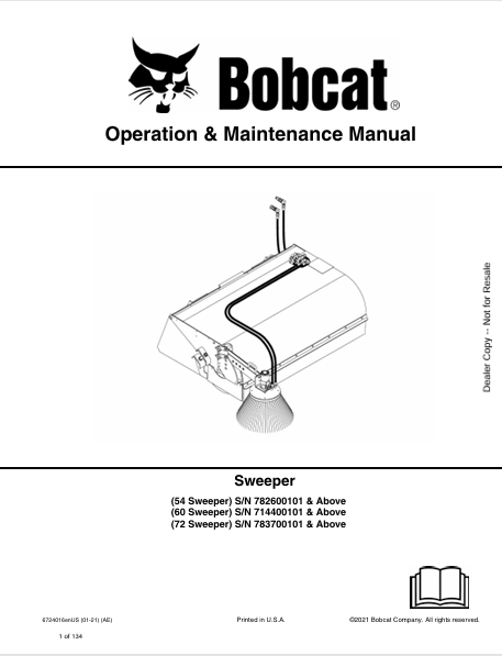 BOBCAT 54 SWEEPER, 60 SWEEPER, 72 SWEEPER OPERATION & MAINTENANCE MANUAL (6724016) - PDF FILE