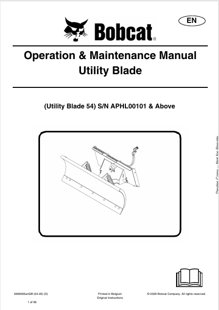 BOBCAT 54 UTILITY BLADE OPERATION & MAINTENANCE MANUAL (6990065) - PDF FILE