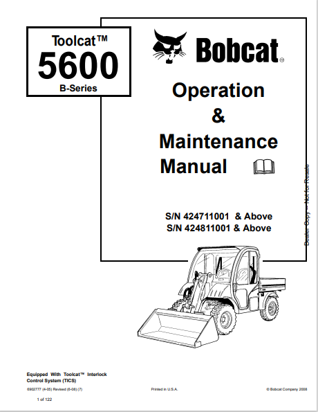 BOBCAT 5600 TOOLCAT OPERATION & MAINTENANCE MANUAL (6902777) - PDF FILE