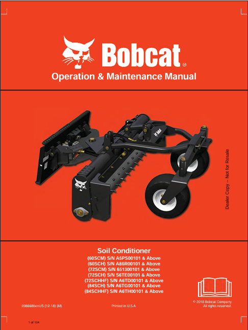 BOBCAT 60SCM, 72SCM, 72SCH, 72SCHHF, 84SCH, 84SCHHF SOIL CONDITIONER OPERATION & MAINTENANCE MANUAL (6986686) - PDF FILE