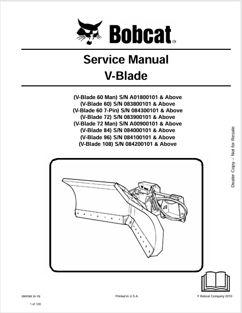 BOBCAT 60, 72, 84, 96, 108 V-BLADE SERVICE MANUAL (6902082) - PDF FILE