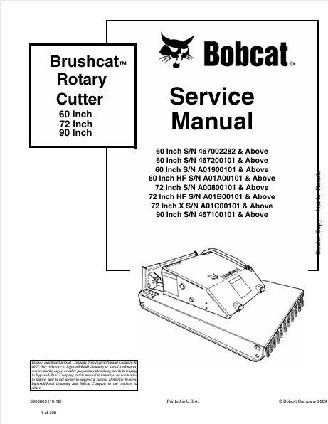 Bobcat 60, 72 & 90 Inch Brushcat Rotary Cutter Service Repair PDF 6900883