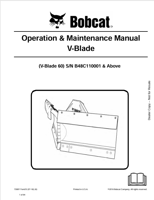 BOBCAT 60 V-BLADE OPERATION & MAINTENANCE MANUAL (7308111) - PDF FILE