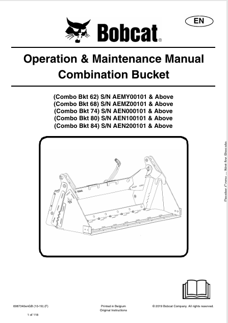BOBCAT 62, 68, 74, 80, 84 COMBINATION BUCKET OPERATION & MAINTENANCE MANUAL (6987340) - PDF FILE