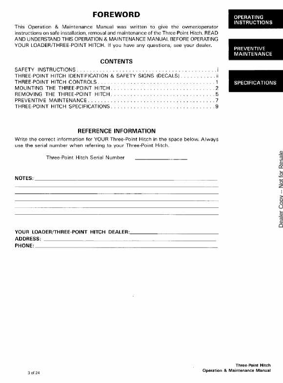 BOBCAT THREE-POINT HITCH (6720344) OPERATION & MAINTENANCE MANUAL PDF FILE