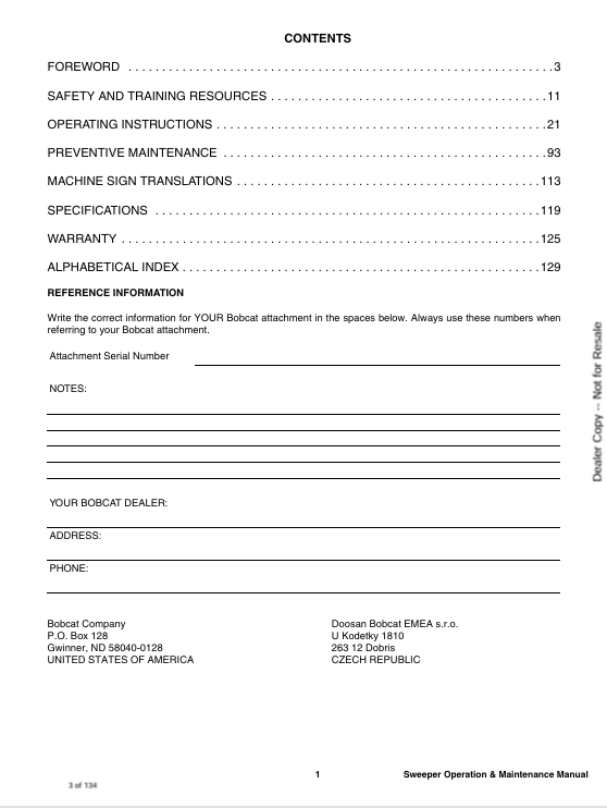 BOBCAT SWEEPER 54, 60, 72 (6724016ENUS) OPERATION AND MAINTENANCE MANUAL PDF FILE