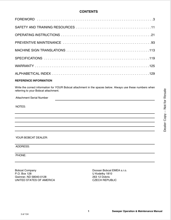 BOBCAT 54, 60, 72 SWEEPER (6724016ENUS) OPERATION & MAINTENANCE MANUAL PDF DOWNLOAD