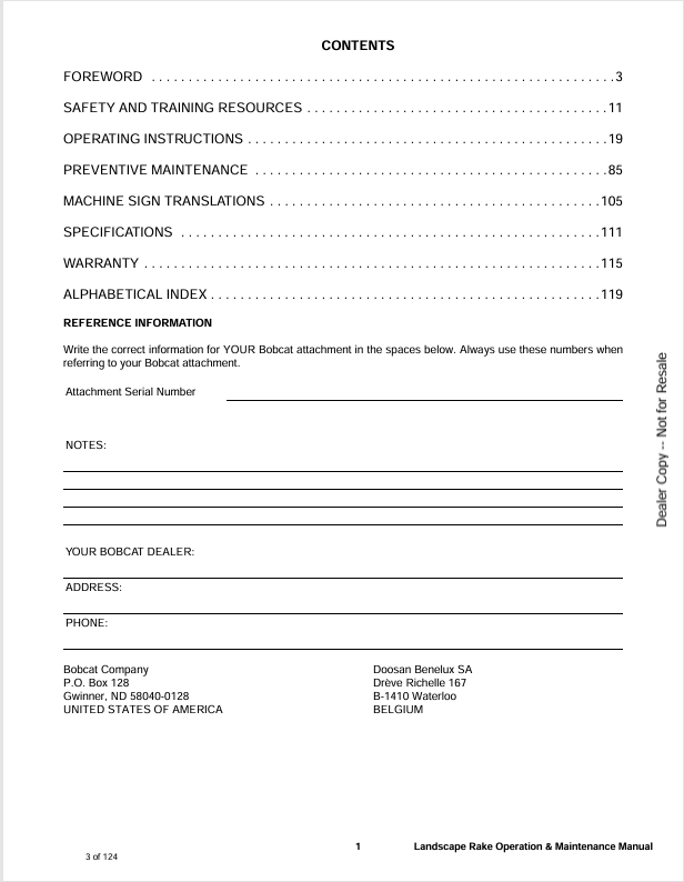 BOBCAT LANDSCAPE RAKE (6724804ENUS) OPERATION & MAINTENANCE MANUAL PDF DOWNLOAD