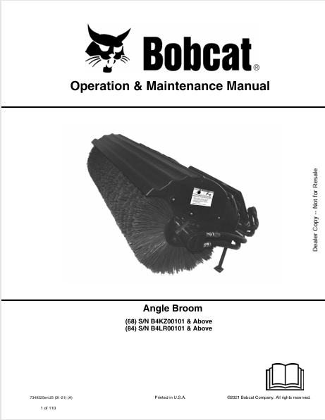 BOBCAT 68, 84 ANGLE BROOM OPERATION & MAINTENANCE MANUAL (7349525) - PDF FILE