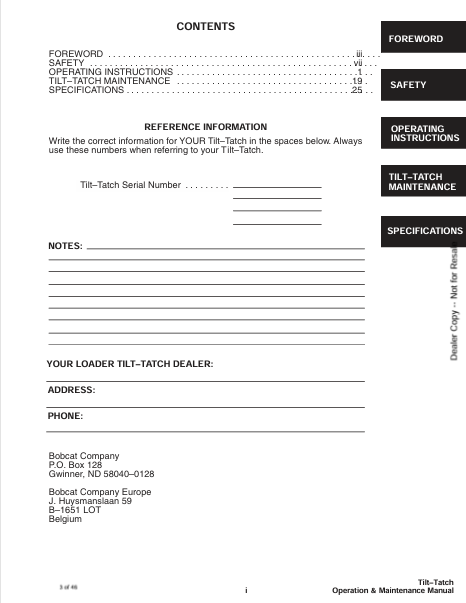 BOBCAT TILT-TATCH (6900630) OPERATION & MAINTENANCE MANUAL PDF DOWNLOAD
