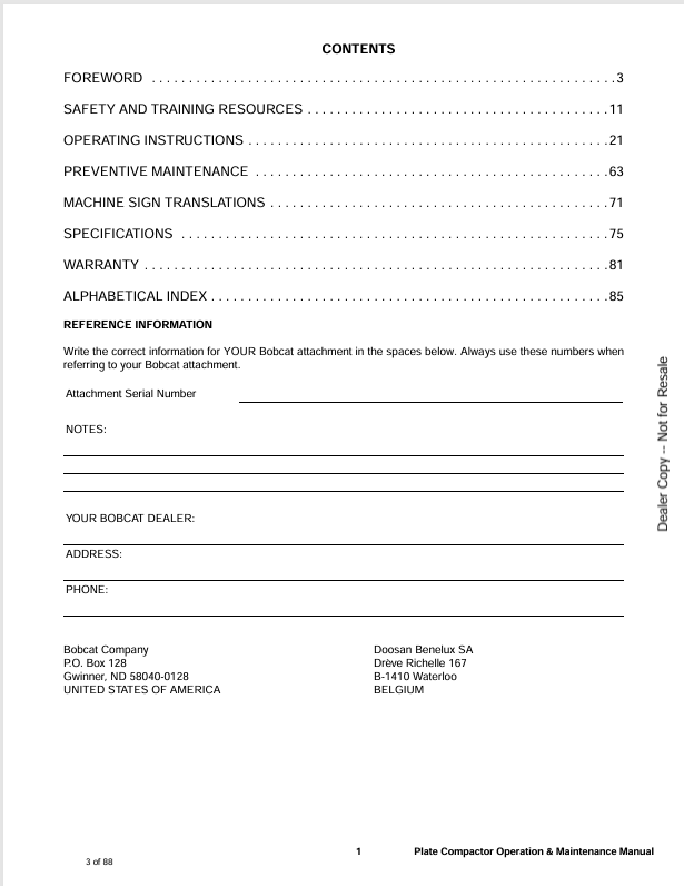 BOBCAT PC30, PC60, PC62 PLATE COMPACTOR (6900777) OPERATION & MAINTENANCE MANUAL PDF FILE