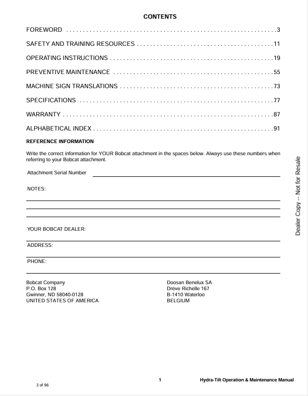 BOBCAT HYDRA-TILT (6901173ENUS) OPERATION & MAINTENANCE MANUAL PDF FILE