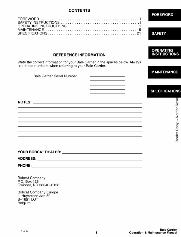 BOBCAT S/N 017800101 & ABOVE (6901660) OPERATION AND MAINTENANCE MANUAL PDF FILE