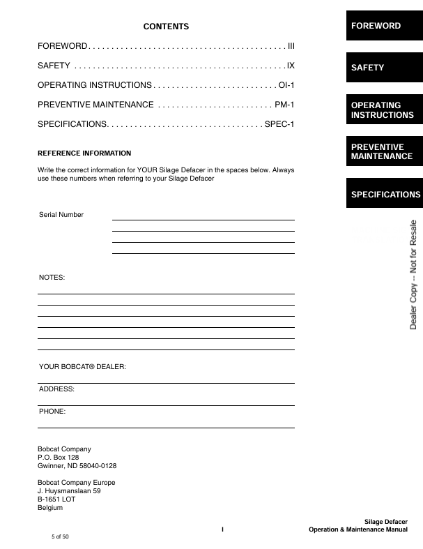 BOBCAT SILAGE DEFACER (6902379) OPERATION AND MAINTENANCE MANUAL PDF FILE
