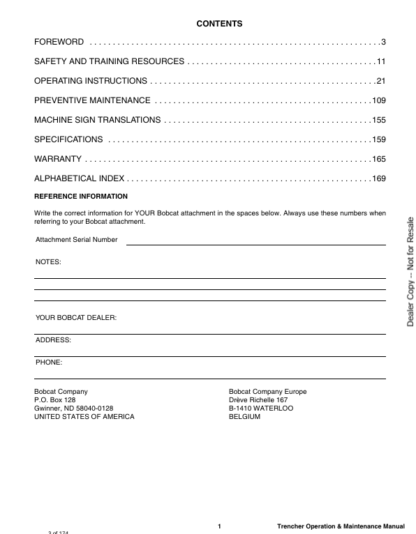 BOBCAT LT112, MX112, LT113 TRENCHER (6902550ENUS) OPERATION AND MAINTENANCE MANUAL PDF FILE