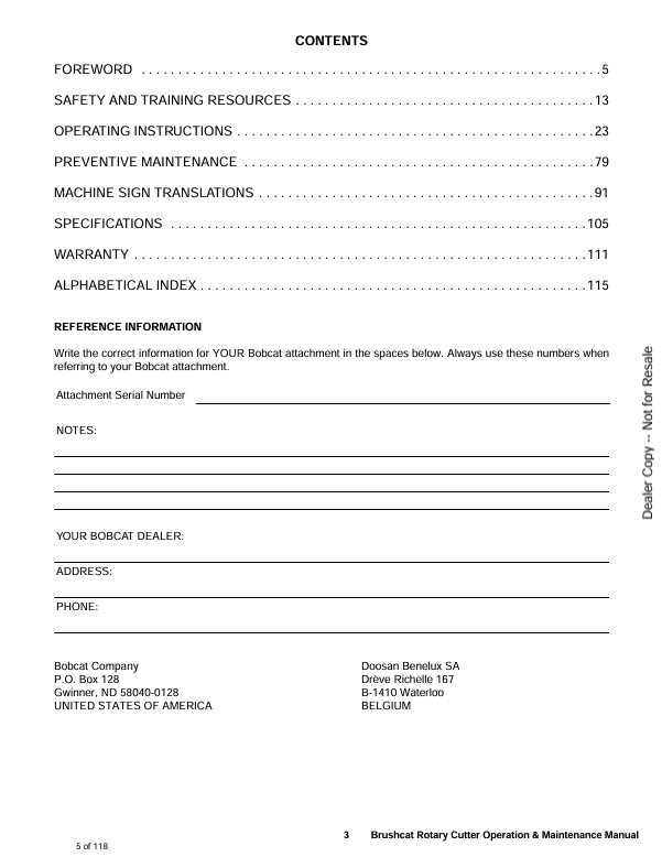 BOBCAT BRUSHCAT 60, 60HF, 72, 72HF, 72X ROTARY CUTTER (6904279ENUS) OPERATION AND MAINTENANCE MANUAL PDF FILE