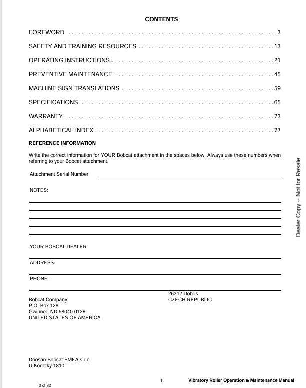 BOBCAT VIBRATORY ROLLER 48, 73, 80 (6987312ENUS) OPERATION AND MAINTENANCE MANUAL PDF FILE