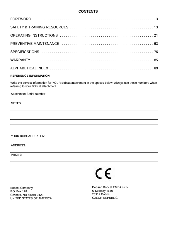 BOBCAT CLAMSHELL BUCKET (6987325ENGB) OPERATION & MAINTENANCE MANUAL PDF FILE