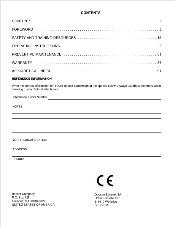 BOBCAT TILT BUCKET (6989443) OPERATION AND MAINTENANCE MANUAL PDF DOWNLOAD