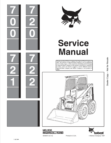 BOBCAT 700, 721, 720, 722 SERVICE MANUAL (6556619) - PDF FILE