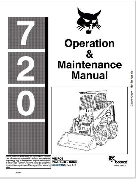BOBCAT 720 OPERATION & MAINTENANCE MANUAL (6549950) - PDF FILE
