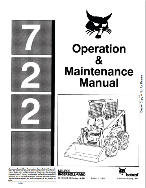 BOBCAT 722 OPERATION & MAINTENANCE MANUAL (6549984) - PDF FILE