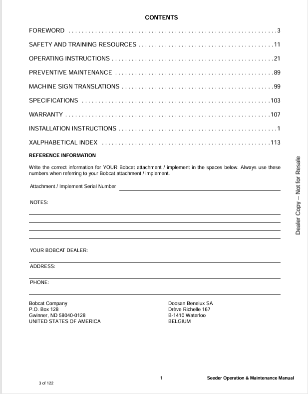 BOBCAT SEEDER 72SDR (6987212ENUS) OPERATION & MAINTENANCE MANUAL PDF DOWNLOAD
