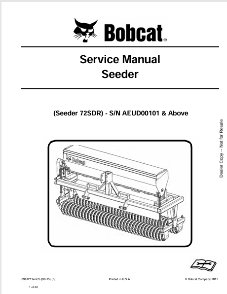 BOBCAT 72SDR SEEDER SERVICE MANUAL (6987213) - PDF FILE
