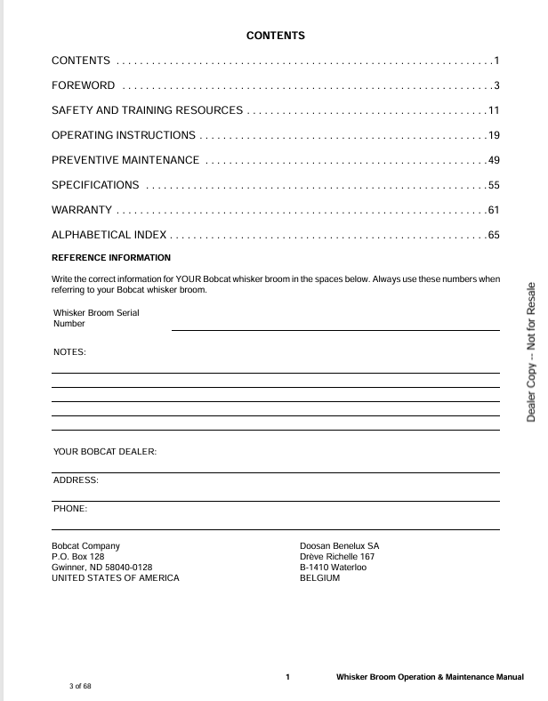 BOBCAT 72WB, 90WB WHISKER BROOM (6901160) OPERATOR MANUAL PDF DOWNLOAD