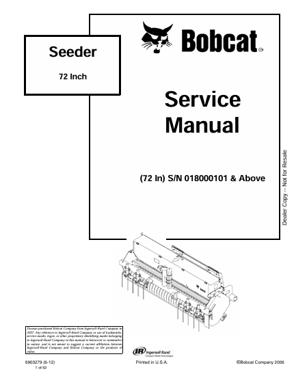 BOBCAT 72 IN SEEDER SERVICE MANUAL (6903279) - PDF FILE