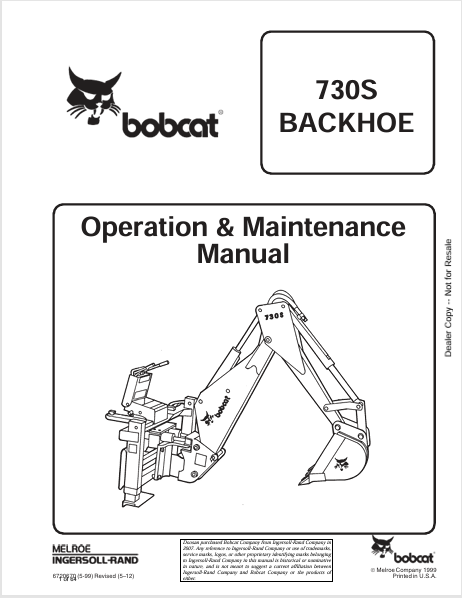 BOBCAT 730S BACKHOE OPERATION & MAINTENANCE MANUAL (6720670) - PDF FILE