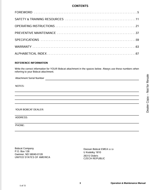 BOBCAT SIDE SHIFT CARRIAGE 3, 5T (7328997ENUS) OPERATION AND MAINTENANCE MANUAL PDF FILE