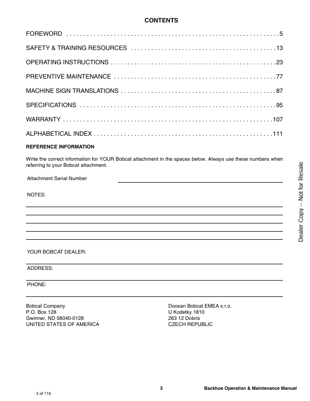 BOBCAT BH66, BH76, BH86, BH86-5 COMPACT TRACTOR BACKHOE (7376988) OPERATION AND MAINTENANCE MANUAL PDF DOWNLOAD