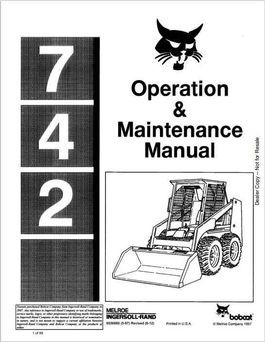 BOBCAT 742 OPERATION & MAINTENANCE MANUAL (6556860) - PDF FILE