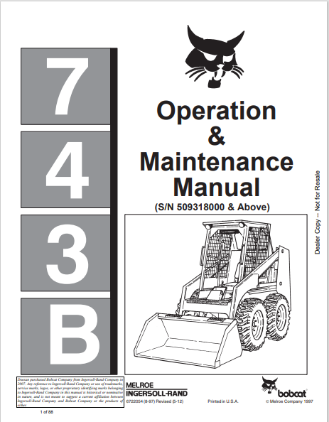 BOBCAT 743B OPERATION & MAINTENANCE MANUAL (6722054) - PDF FILE