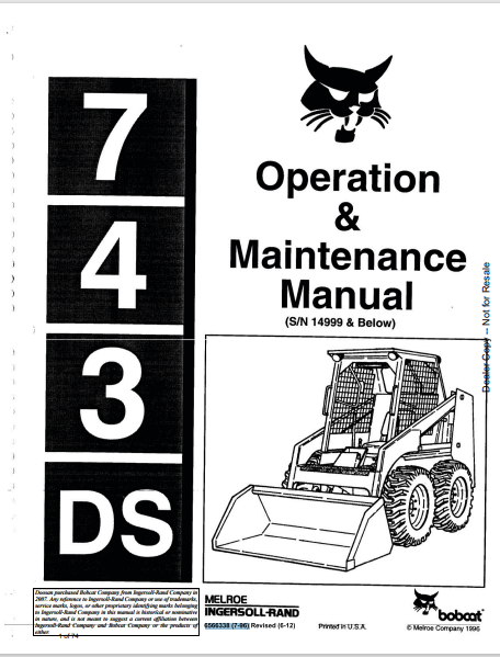 BOBCAT 743DS OPERATION & MAINTENANCE MANUAL (6566338) - PDF FILE